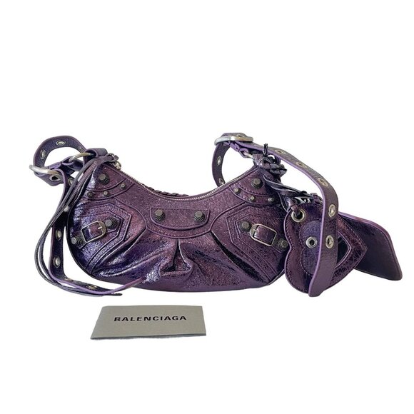 Balenciaga Metallic Agneau Arena Le Cagole Shoulder Bag XS Met Mauve - Picture 1 of 8